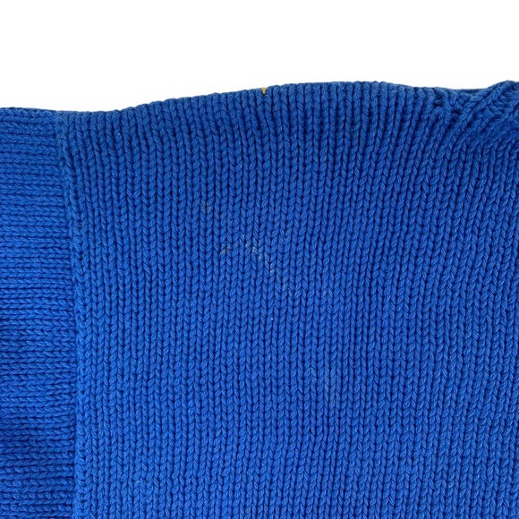 Vintage Andina Blue Yellow Western Town Teacher Sweater TINY FLAW - Picture 11 of 13